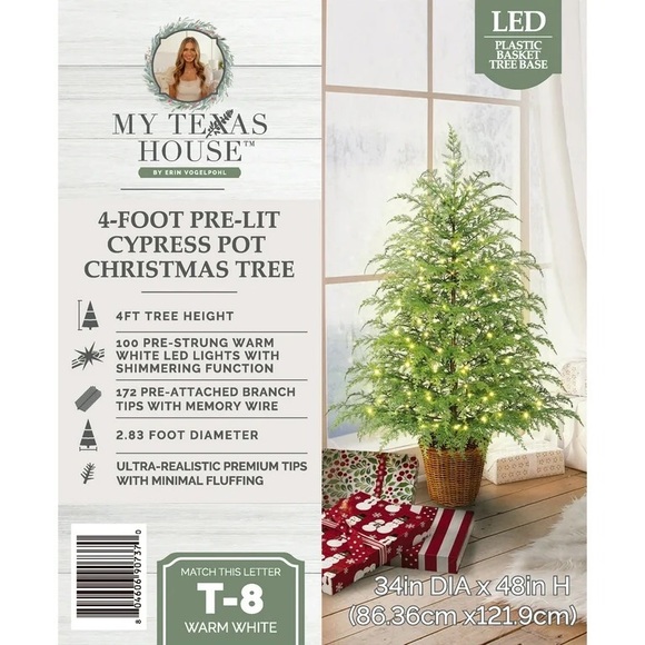 4' Pre-Lit Potted Green Cypress Artificial Christmas Tree - My Texas House - Picture 1 of 6